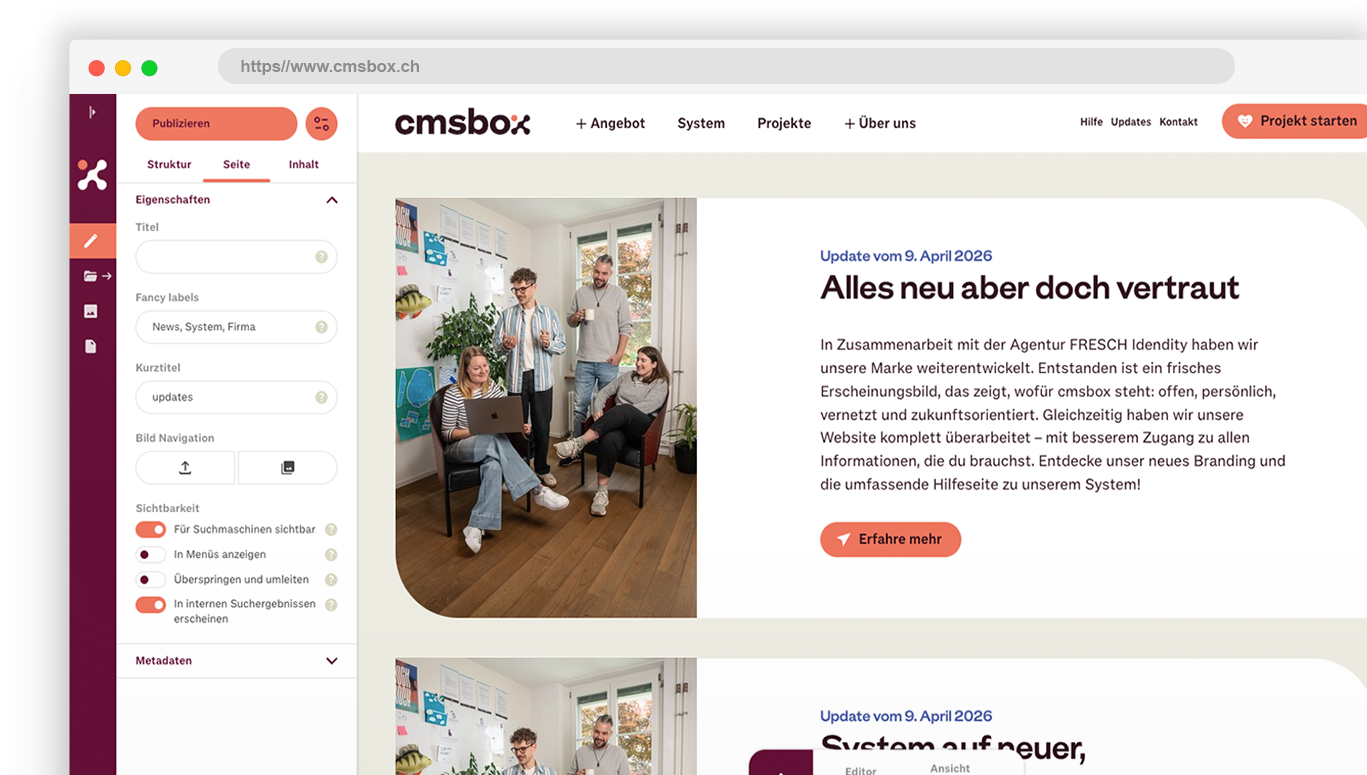 Ein Ausschnitt aus unserem Website-Editor welchen wir mit der Basis von Wagtail-CMS entwickelt haben.
